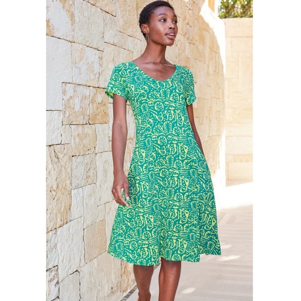 Soft Surroundings Santiago Gaia Tropical Green Jersey Dress Pockets PM Resort - Picture 12 of 14